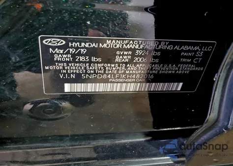 2019 Hyundai Elantra Sel из США, поврежденный, VIN 5NPD84LF1KH482016